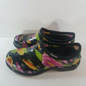 Sloggers Womens Size 6 Rain & Garden Black Floral Clogs Waterproof Shoes